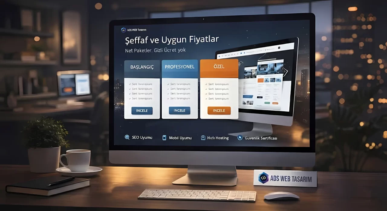 Farklı cihazlarda (bilgisayar, tablet, telefon) görüntülenen modern web sitesi fiyatları ve tasarım arayüzü örneği.